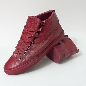 Balenciaga Arena Leather High Top Red Sneakers